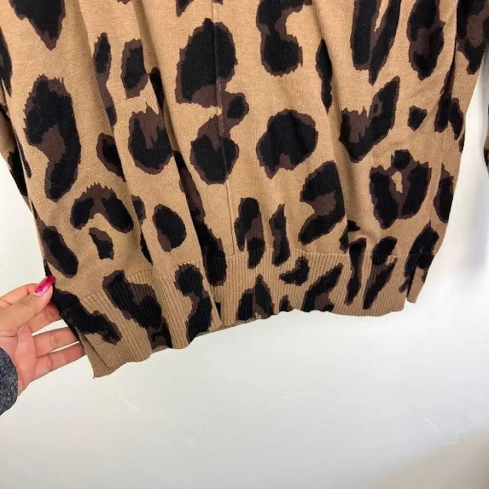 WE By living in yellow leopard print pull over sweater size small